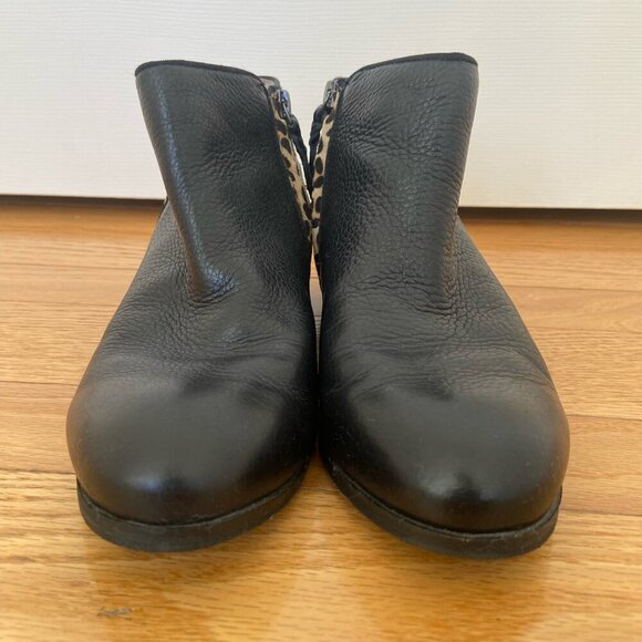SoftWalk Black Leather and Leopard Hide Ankle Bootie Size Women's 7 w/ Side Zip - Picture 2 of 6